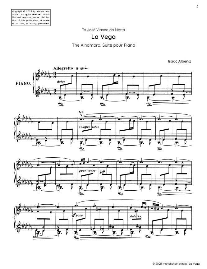 Albéniz - La Vega from The Alhambra, Suite for Piano (PDF Sheet Music / Digital Download)
