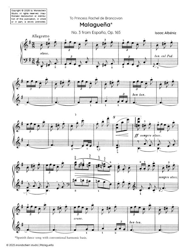 Albéniz - Malagueña, Op. 165 No. 3 (PDF Sheet Music / Digital Download)