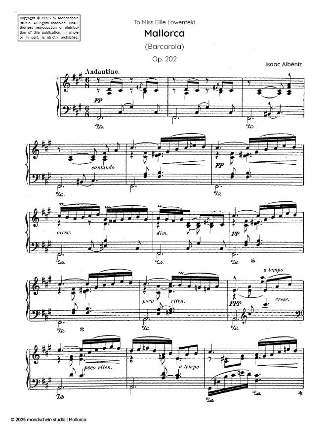 Albéniz - Mallorca, Op. 202 (PDF Sheet Music / Digital Download)