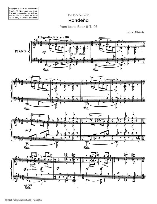 Albéniz - Rondeña from Iberia Book II, T. 105 (PDF Sheet Music / Digital Download)