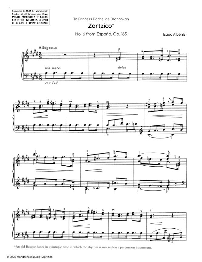Albéniz - Zortzico, Op. 165 No. 6 (PDF Sheet Music / Digital Download)