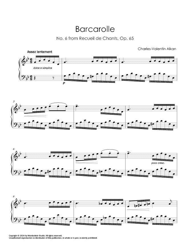 Alkan - Barcarolle, Op. 65 No. 6 (PDF Digital Download | Printed Sheet Music)