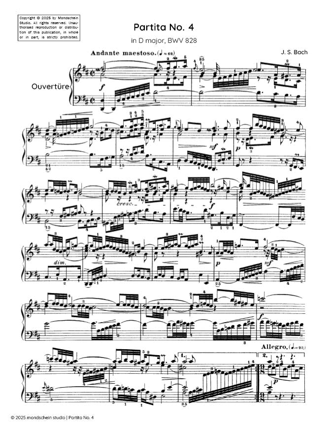 Bach - Partita No. 4 in D major, BWV 828 (PDF Sheet Music / Digital Download)