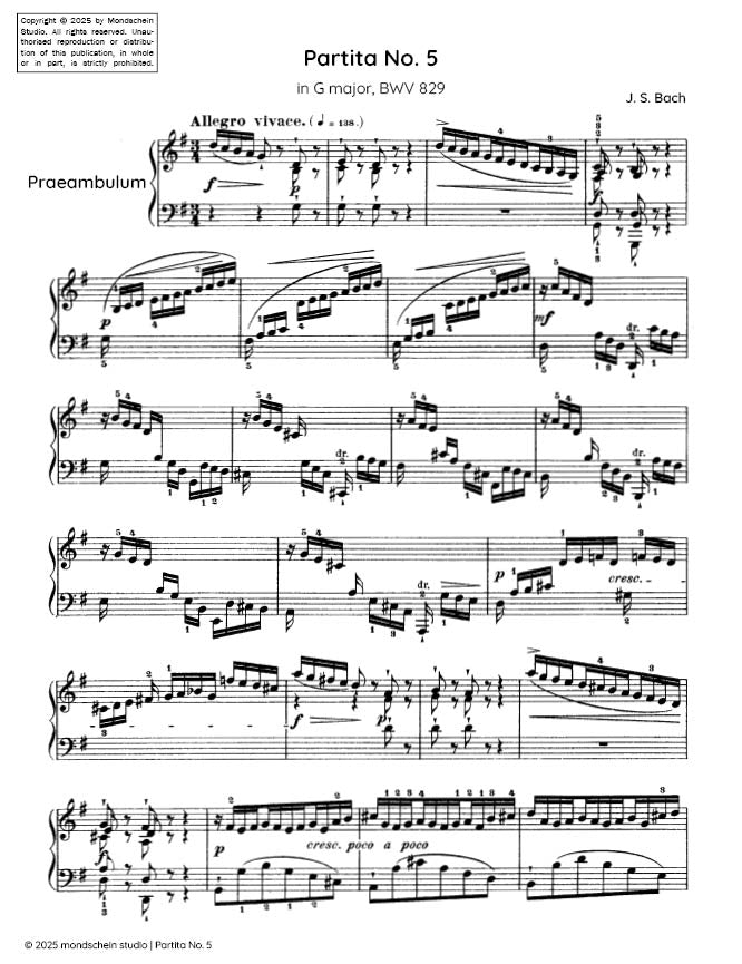 Bach - Partita No. 5 in G major, BWV 829 (PDF Sheet Music / Digital Download)