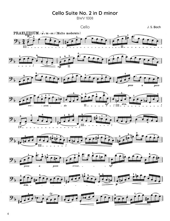 Bach - Cello Suite No. 2 in D minor, BWV 1008 (PDF Sheet Music / Digital Download)
