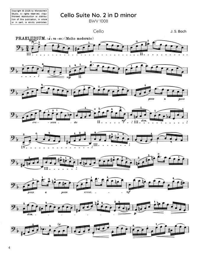 Bach - Cello Suite No. 2 in D minor, BWV 1008 (PDF Sheet Music / Digital Download)