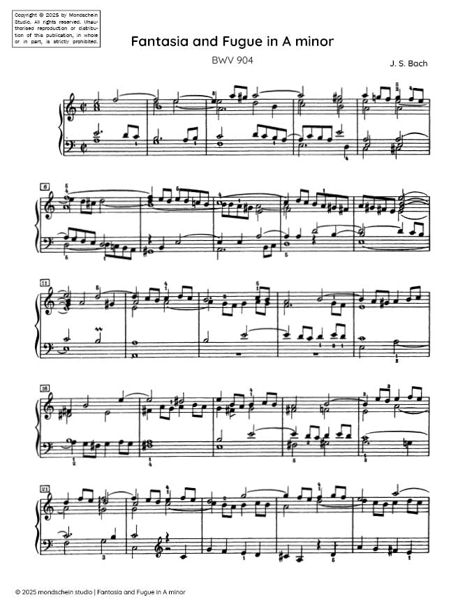 Bach - Fantasia and Fugue in A minor, BWV 904 (PDF Sheet Music / Digital Download)