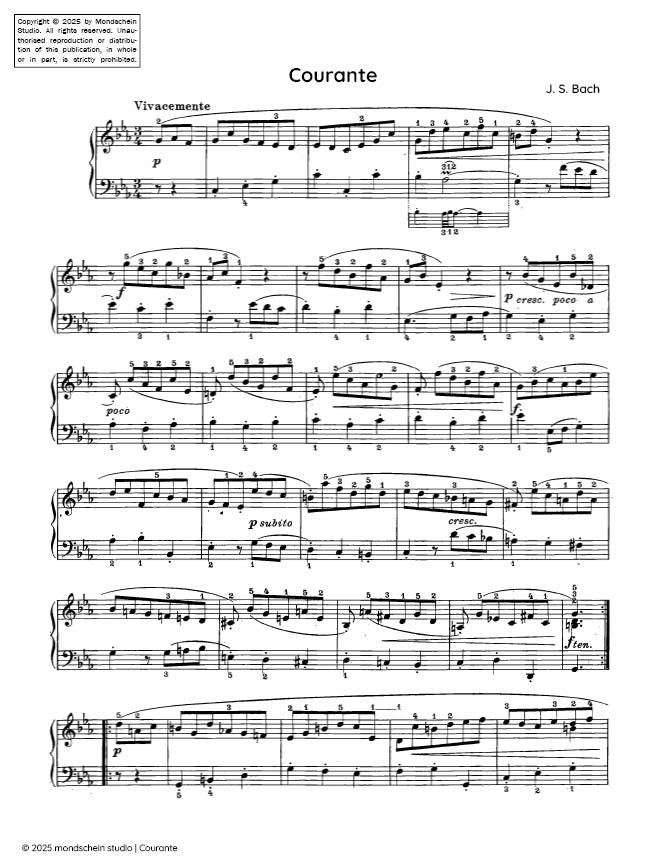 Bach - Courante from French Suite No. 2 in C minor, BWV 813 (PDF Sheet Music / Digital Download)