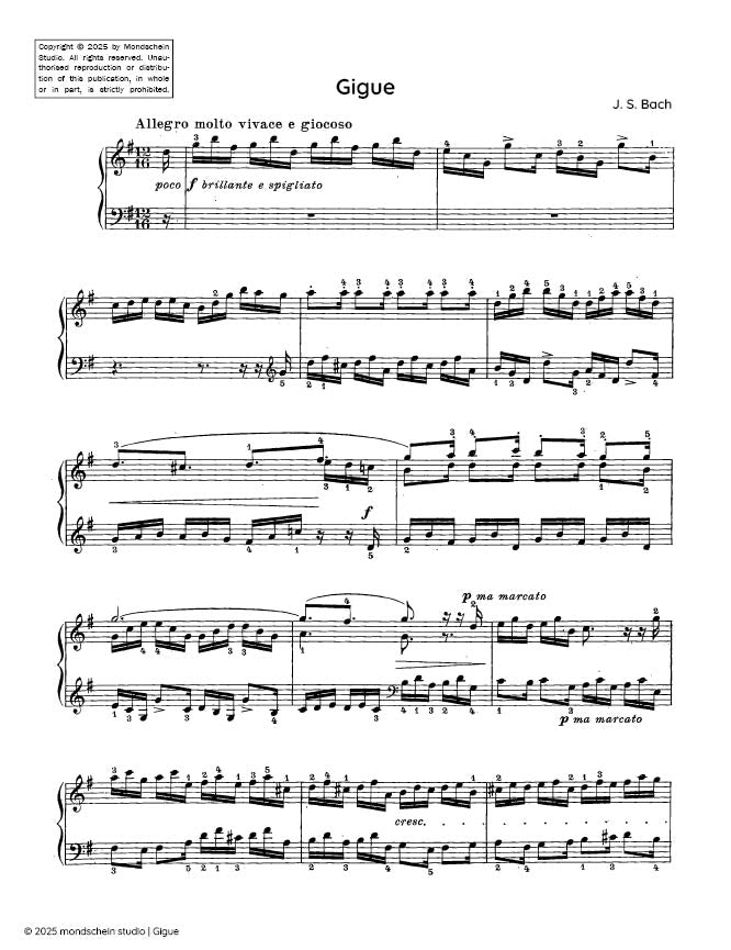 Bach - Gigue from French Suite No. 5 in G major, BWV 816 (PDF Sheet Music / Digital Download)