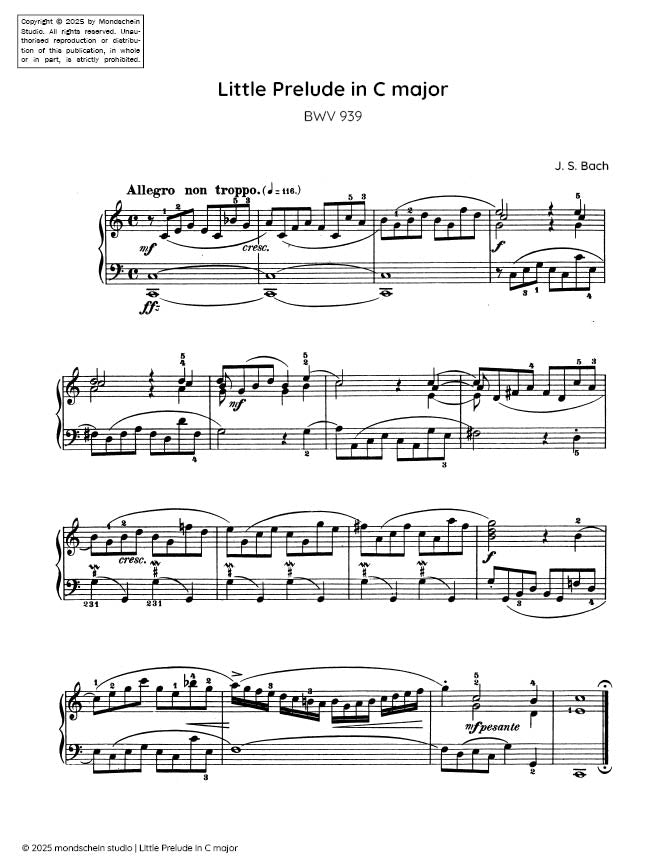 Bach - Little Prelude in C major, BWV 939 (PDF Sheet Music / Digital Download)