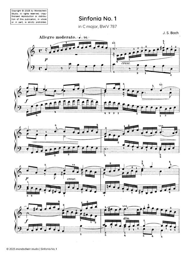 Bach - Sinfonia No. 1 in C major, BWV 787 (PDF Sheet Music / Digital Download)