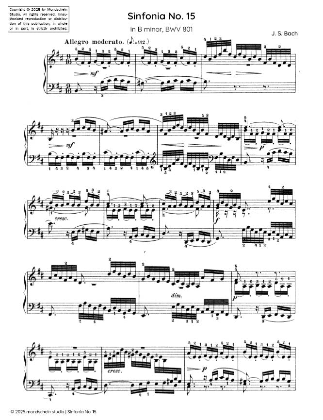 Bach - Sinfonia No. 15 in B minor, BWV 801 (PDF Sheet Music / Digital Download)