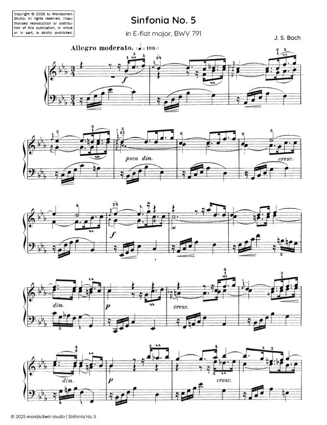 Bach - Sinfonia No. 5 in E-flat major, BWV 791 (PDF Sheet Music / Digital Download)