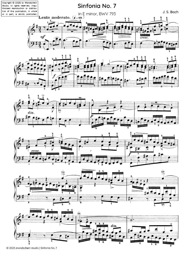 Bach - Sinfonia No. 7 in E minor, BWV 793 (PDF Sheet Music / Digital Download)