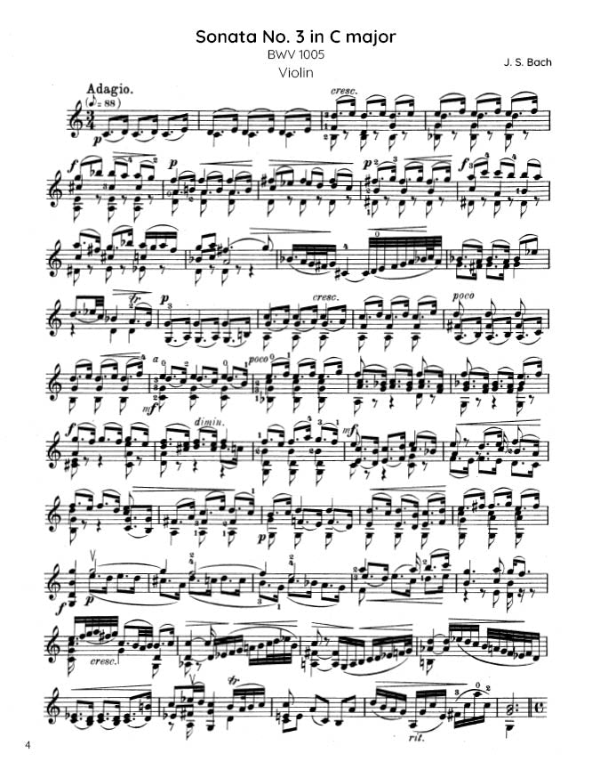 Bach - Sonata No. 3 in C major for Solo Violin, BWV 1005 (PDF Sheet Music / Digital Download)