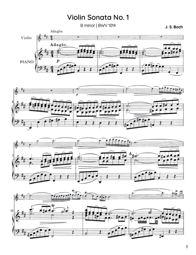 Bach - Violin Sonata No. 1 in B minor for Violin and Harpsichord, BWV 1014 (PDF Sheet Music / Digital Download)