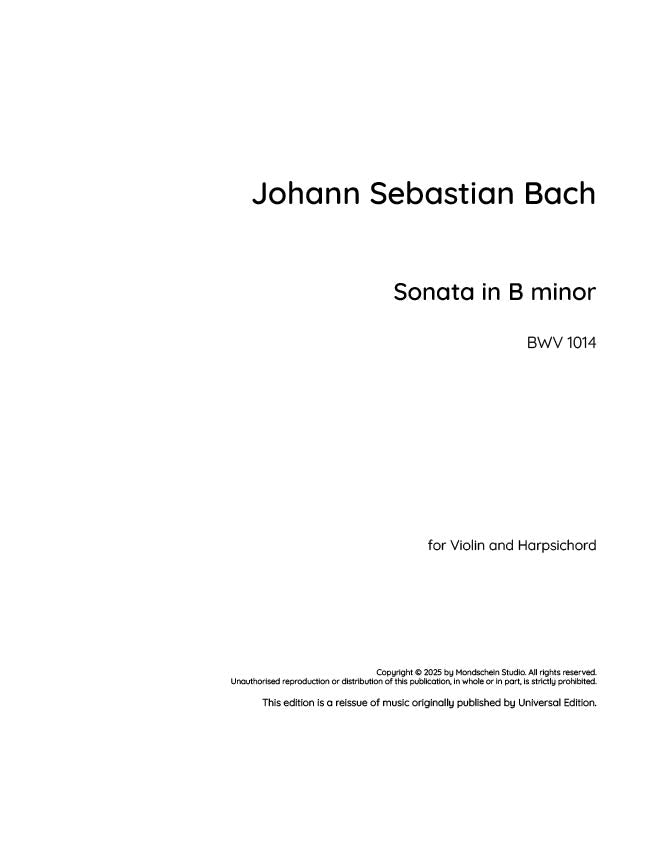 Bach - Sonata in B minor for Violin and Harpsichord, BWV 1014 (PDF Sheet Music / Digital Download)