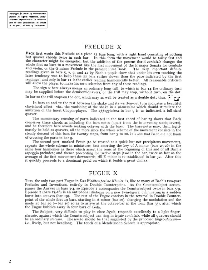Bach - The Well-Tempered Clavier, Book I - No. 10 in E minor, BWV 855 (PDF Sheet Music / Digital Download)