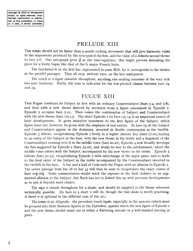Bach - The Well-Tempered Clavier, Book I - No. 13 in F-sharp major, BWV 858 (PDF Sheet Music / Digital Download)