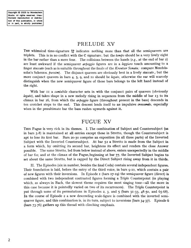 Bach - The Well-Tempered Clavier, Book I - No. 15 in G major, BWV 860 (PDF Sheet Music / Digital Download)