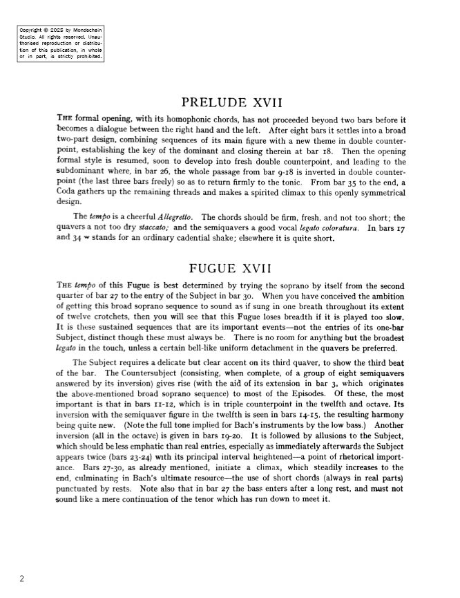 Bach - The Well-Tempered Clavier, Book I - No. 17 in A-flat major, BWV 862 (PDF Sheet Music / Digital Download)