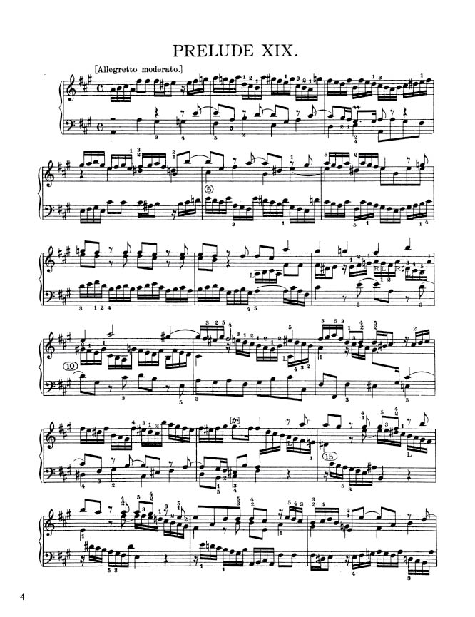 Bach - The Well-Tempered Clavier, Book I - No. 19 in A major, BWV 864 (PDF Sheet Music / Digital Download)