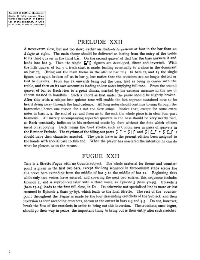 Bach - The Well-Tempered Clavier, Book I - No. 22 in B-flat minor, BWV 867 (PDF Sheet Music / Digital Download)