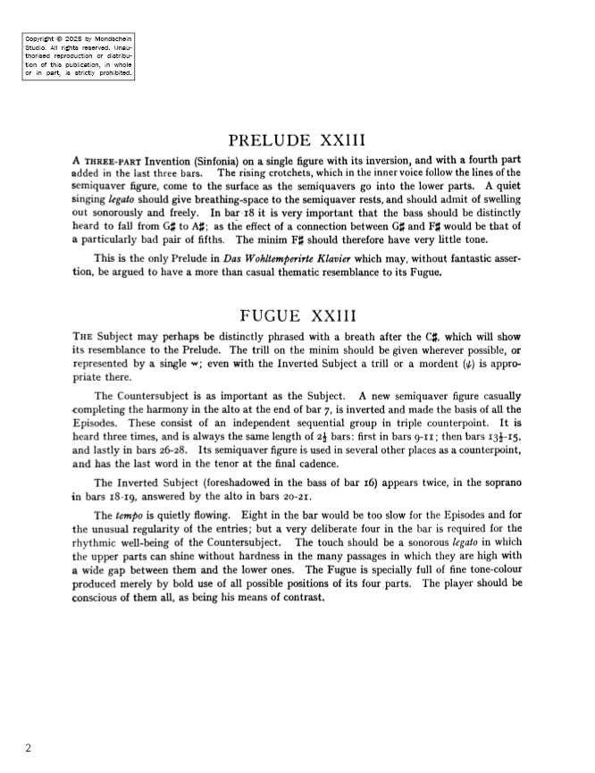 Bach - The Well-Tempered Clavier, Book I - No. 23 in B major, BWV 868 (PDF Sheet Music / Digital Download)
