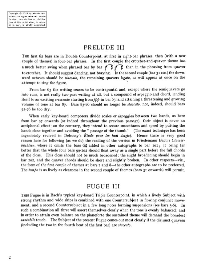 Bach - The Well-Tempered Clavier, Book I - No. 3 in C-sharp major, BWV 848 (PDF Sheet Music / Digital Download)