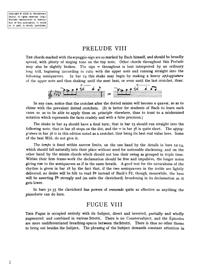 Bach - The Well-Tempered Clavier, Book I - No. 8 in E-flat minor, BWV 853 (PDF Sheet Music / Digital Download)