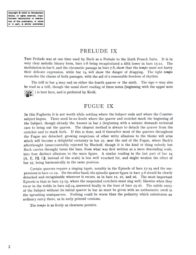 Bach - The Well-Tempered Clavier, Book I - No. 9 in E major, BWV 854 (PDF Sheet Music / Digital Download)