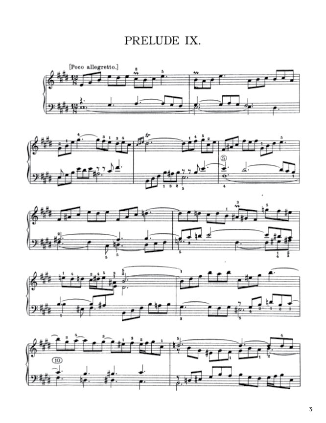 Bach - The Well-Tempered Clavier, Book I - No. 9 in E major, BWV 854 (PDF Sheet Music / Digital Download)
