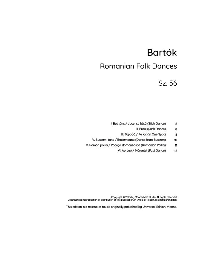 Bartók - Romanian Folk Dances, Sz. 56 (PDF Sheet Music / Digital Download)