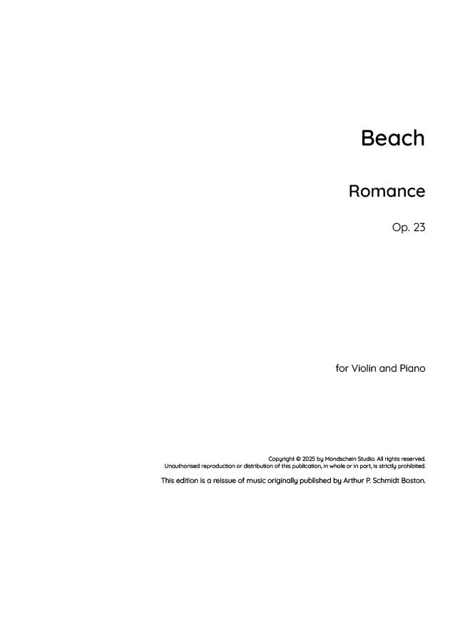 Beach - Romance, Op. 23 (PDF Sheet Music / Digital Download)