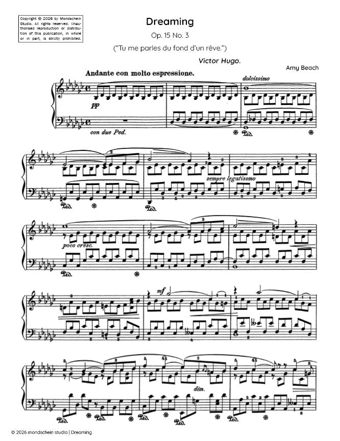 Beach - Dreaming, No. 3 from Four Sketches, Op. 15 (PDF Sheet Music / Digital Download)