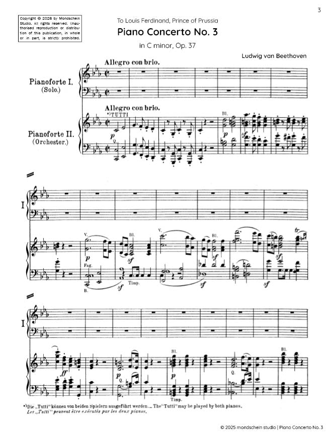 Beethoven - Piano Concerto No. 3 in C minor (with Beethoven's Cadenza), Op. 37 (PDF Sheet Music / Digital Download)