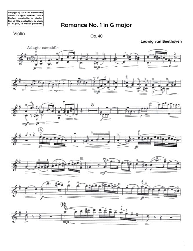 Beethoven - Romance No. 1 in G major, Op. 40 (PDF Sheet Music / Digital Download)