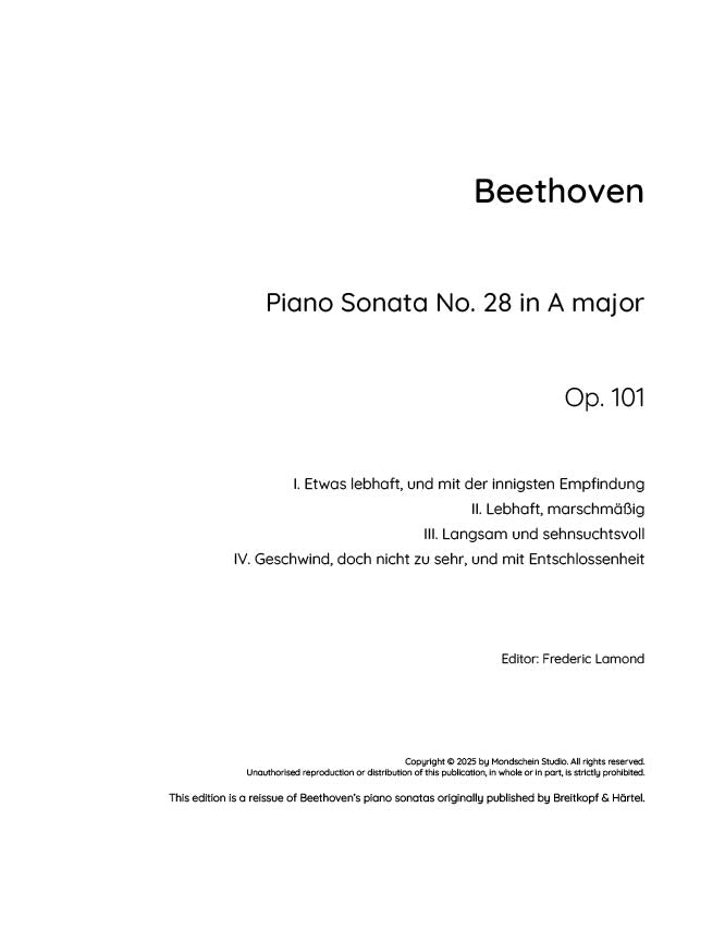 Beethoven - Piano Sonata No. 28, Op. 101 (PDF Sheet Music / Digital Download)