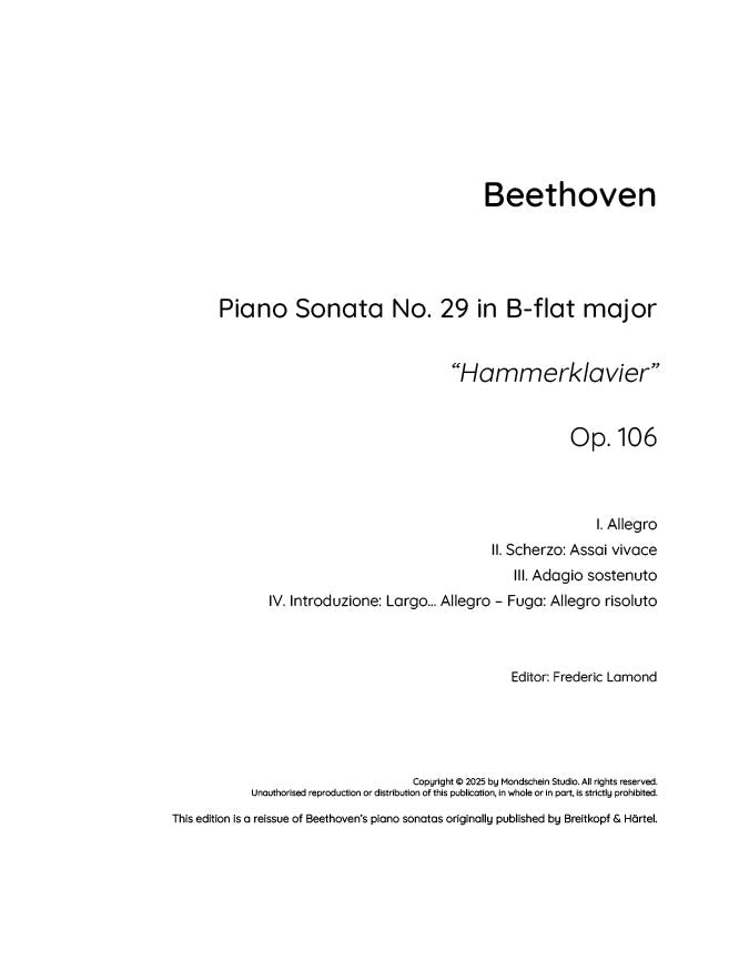 Beethoven - Piano Sonata No. 29, Op. 106 (PDF Sheet Music / Digital Download)