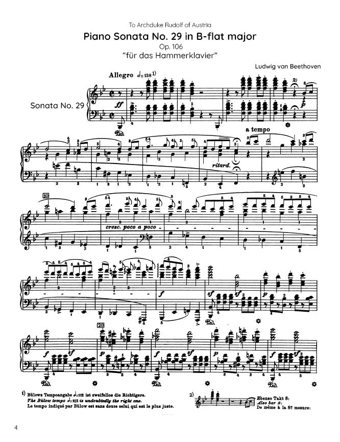 Beethoven - Piano Sonata No. 29, Op. 106 (PDF Sheet Music / Digital Download)