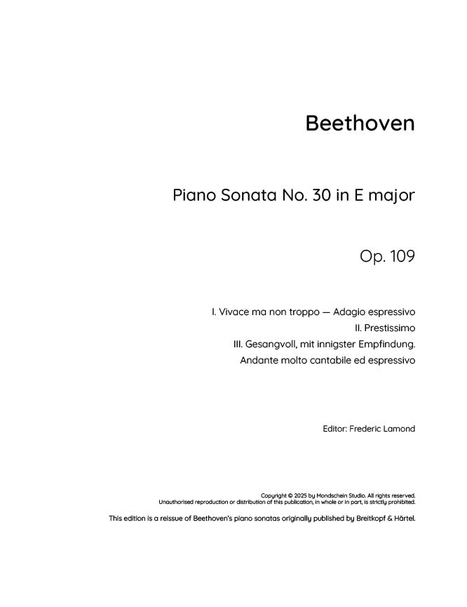Beethoven - Piano Sonata No. 30, Op. 109 (PDF Sheet Music / Digital Download)