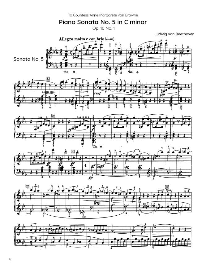 Beethoven - Piano Sonata No. 5, Op. 10 No. 1 (PDF Sheet Music / Digital Download)