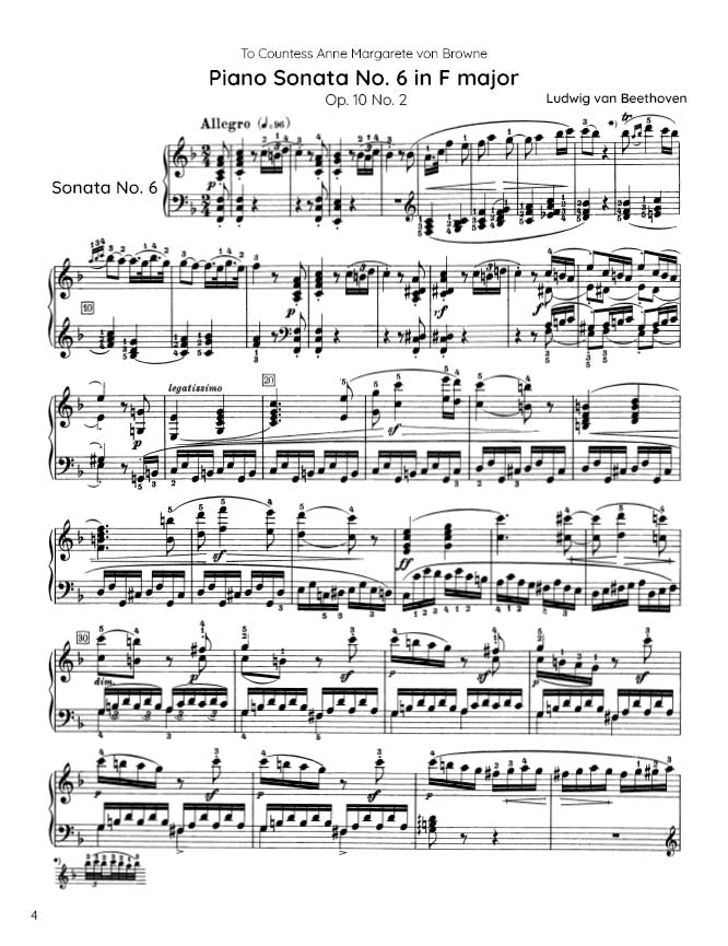 Beethoven - Piano Sonata No. 6, Op. 10 No. 2 (PDF Sheet Music / Digital Download)