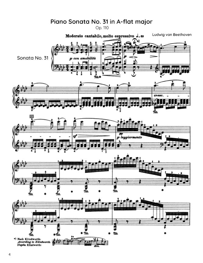 Beethoven - Piano Sonata No. 31, Op. 110 (PDF Sheet Music / Digital Download)