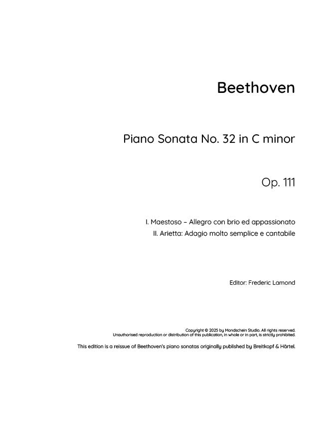 Beethoven - Piano Sonata No. 32, Op. 111 (PDF Sheet Music / Digital Download)