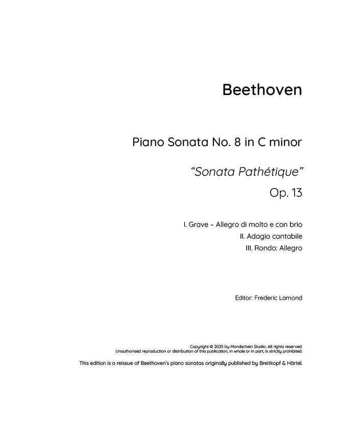 Beethoven - Piano Sonata No. 8, Op. 13, "Pathétique" (PDF Sheet Music / Digital Download)
