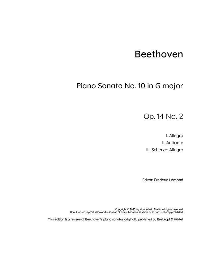 Beethoven - Piano Sonata No. 10, Op. 14 No. 2 (PDF Sheet Music / Digital Download)