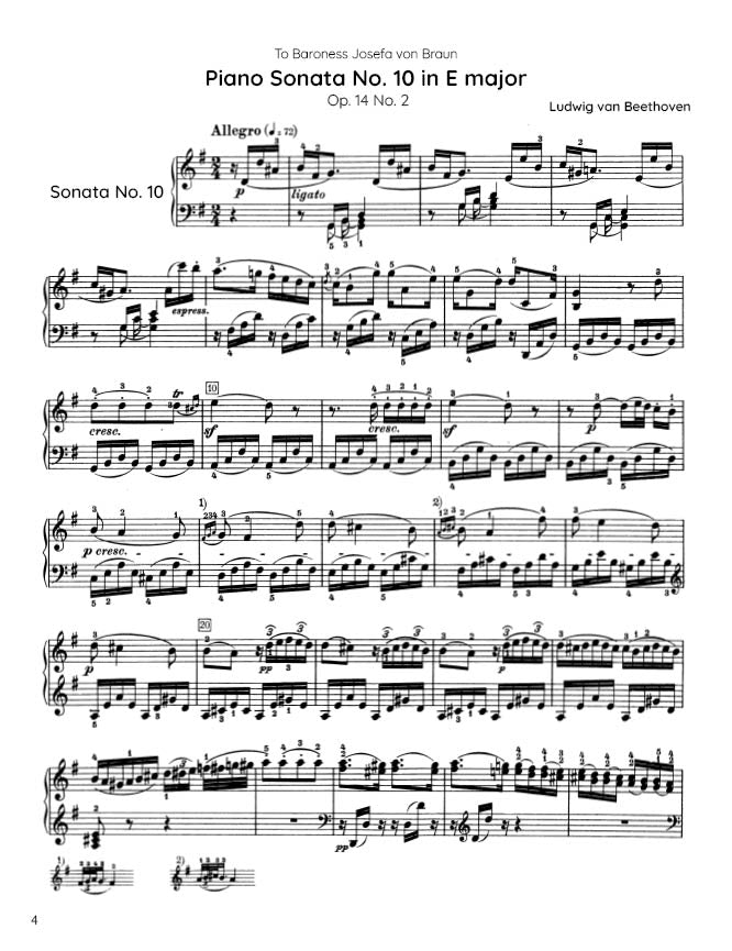 Beethoven - Piano Sonata No. 10, Op. 14 No. 2 (PDF Sheet Music / Digital Download)
