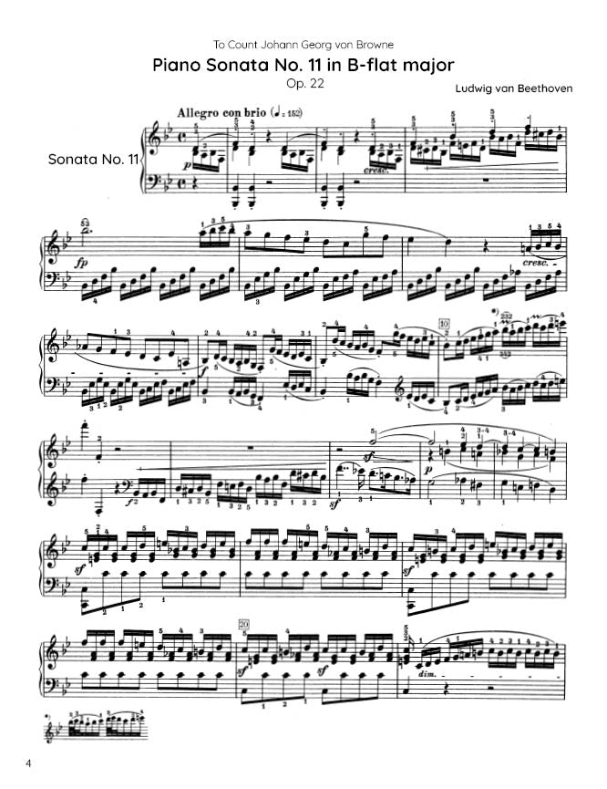 Beethoven - Piano Sonata No. 11, Op. 22 (PDF Sheet Music / Digital Download)