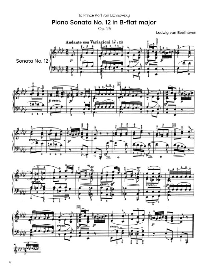 Beethoven - Piano Sonata No. 12, Op. 26 "Funeral March" (PDF Sheet Music / Digital Download)